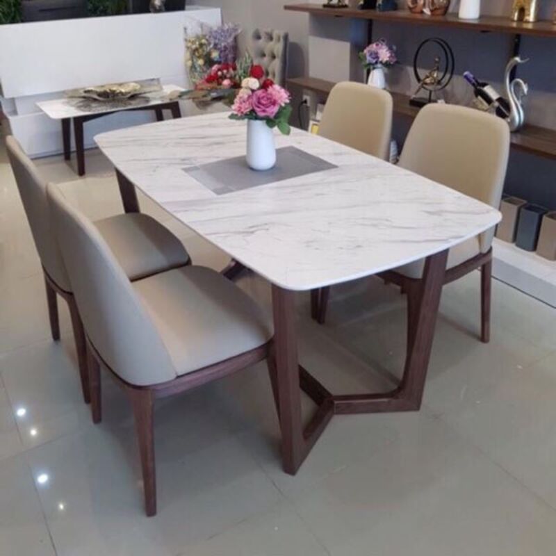 bộ bàn ăn mặt đá marble đen