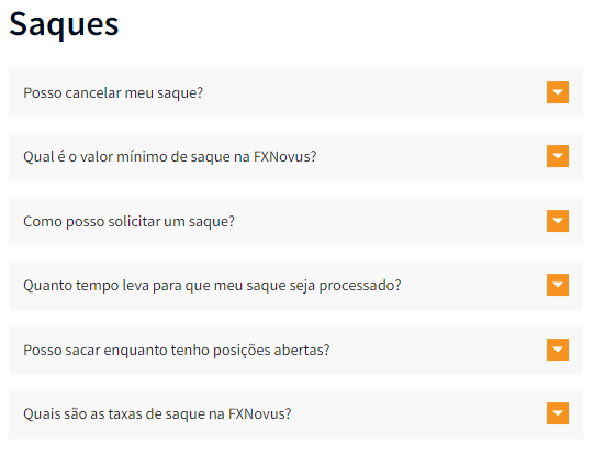 Encontre todas as informações necessárias na página de perguntas frequentes da FXNovus.