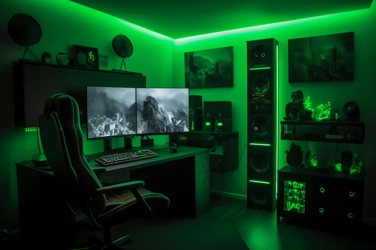 Desain kamar gaming dominasi hijau