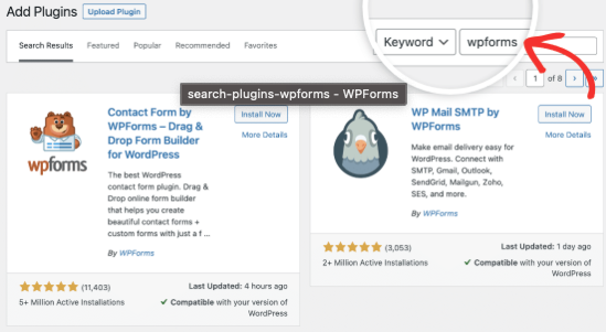 WPForms in WordPress dashboard