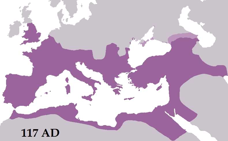 The Roman Empire at its greatest extent in 117 CE
