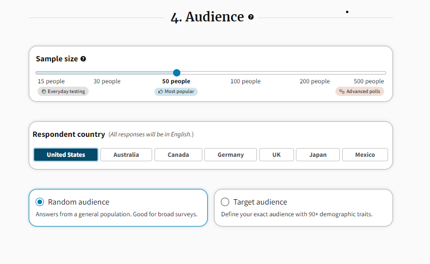 An image of a "Audience chooser for PickFu's SaaS tool".