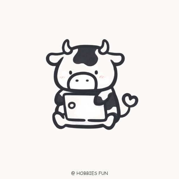 Easy cow drawing cute, Cow with Laptop