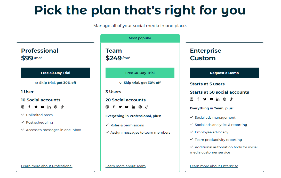 Pricing Plan for Hootsuite