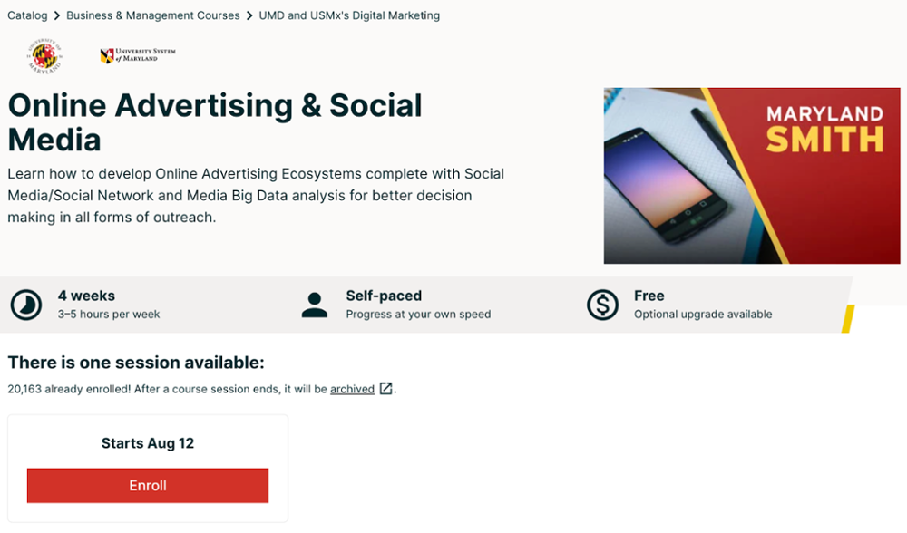 social media marketing course from university of maryland screenshot