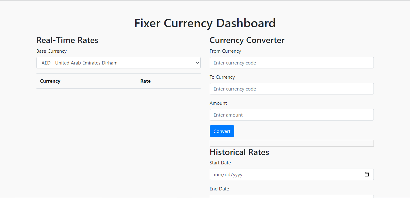 Fixer currency dashboard