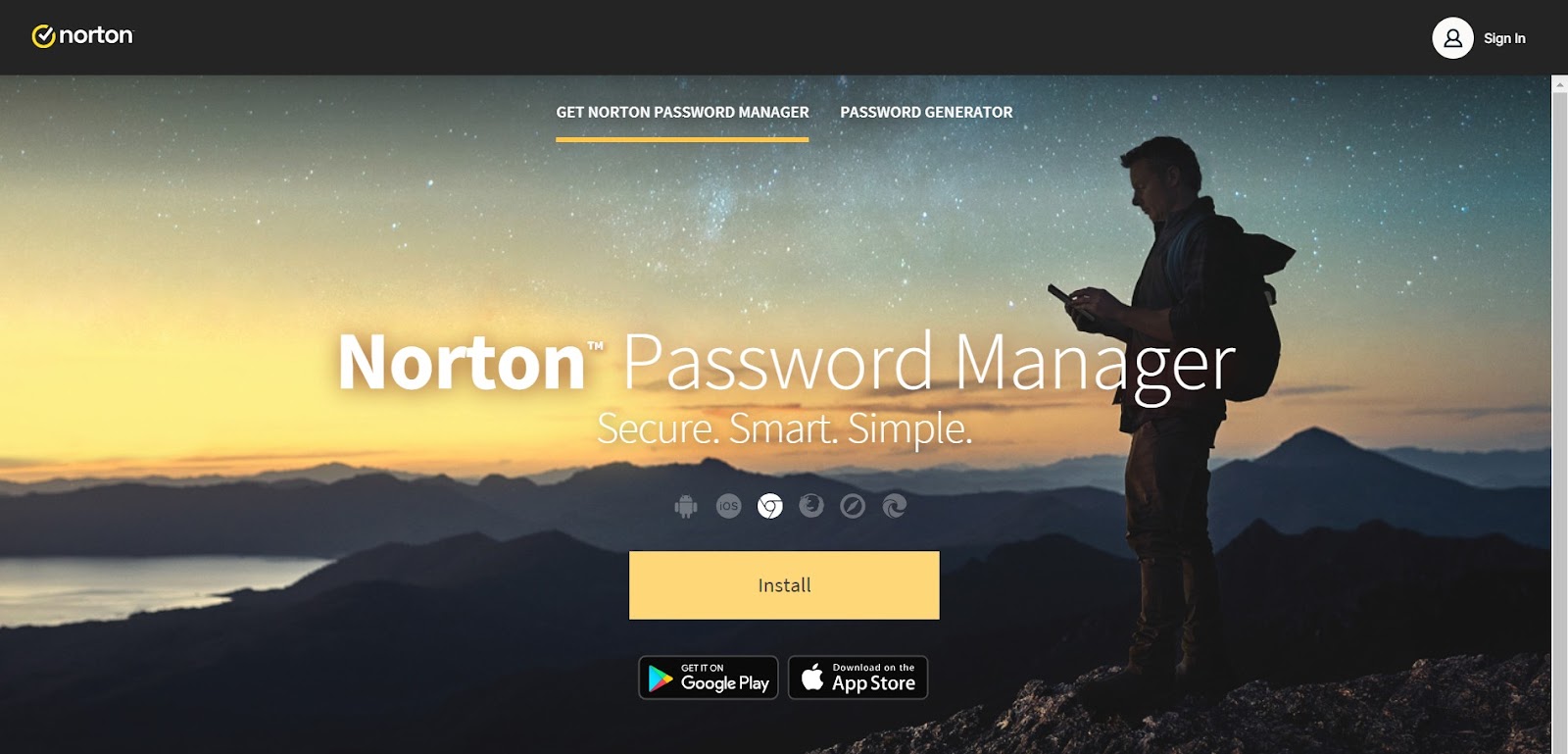 A screenshot of Norton Password Manager's website