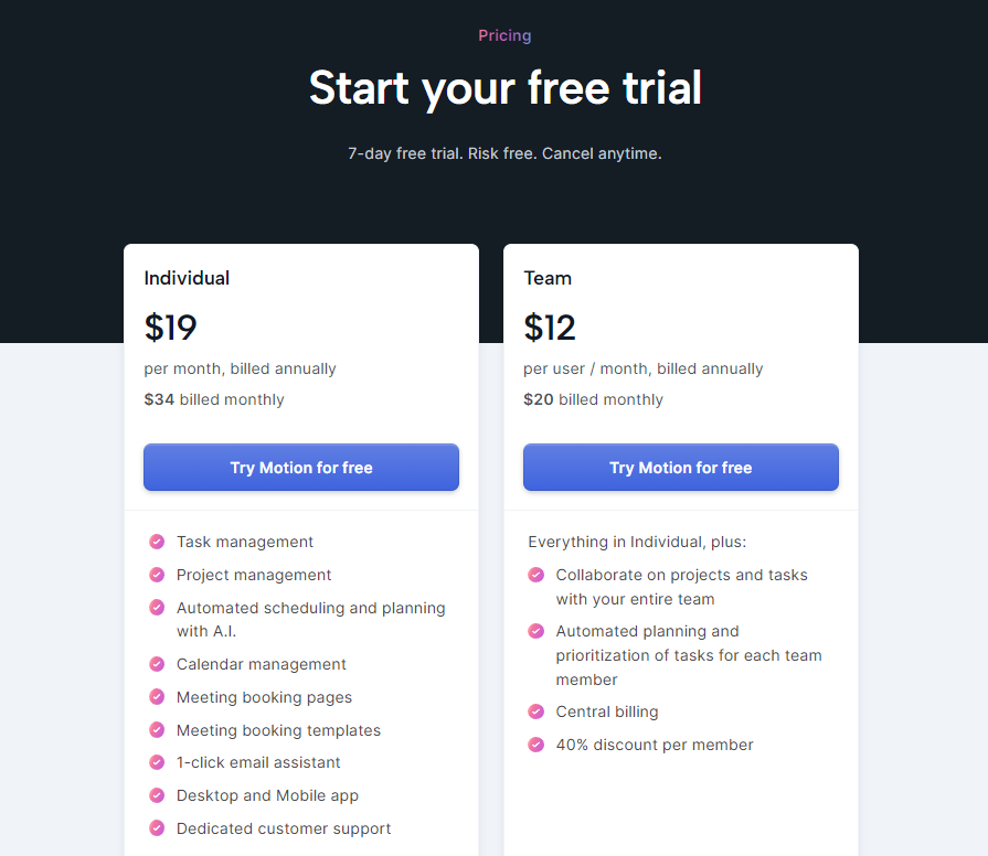 Motion Pricing Plans