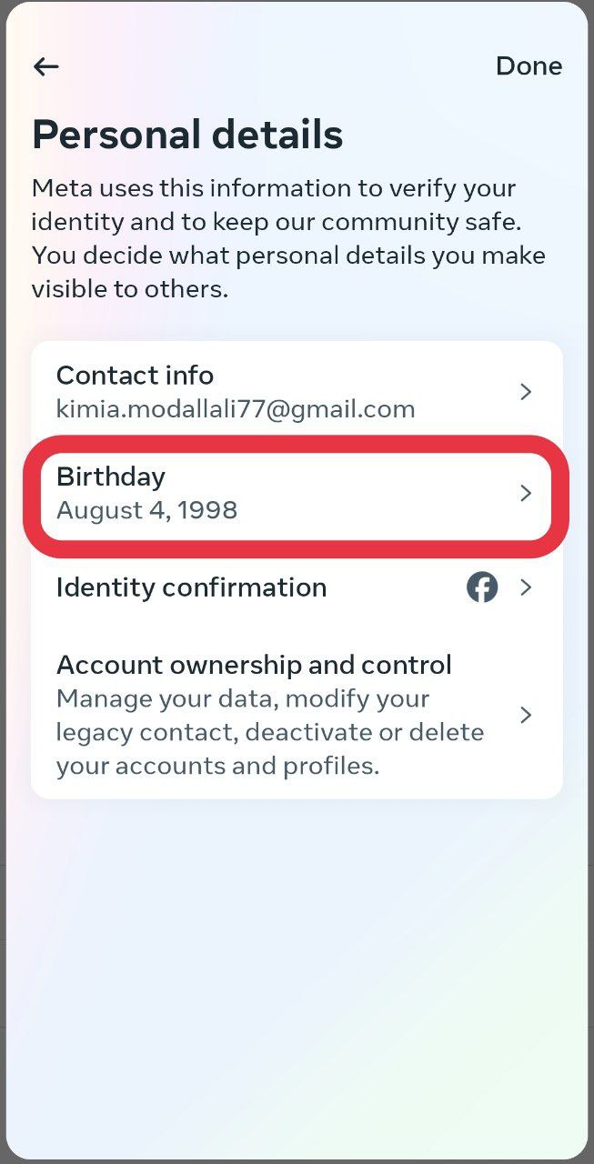 Birthday option on Instagram