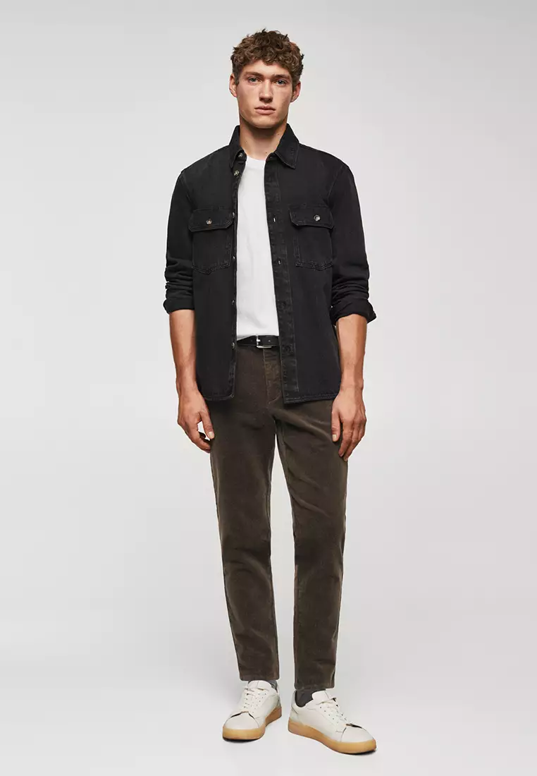 Corduroy Slim-Fit Trousers dengan Denim Jacket