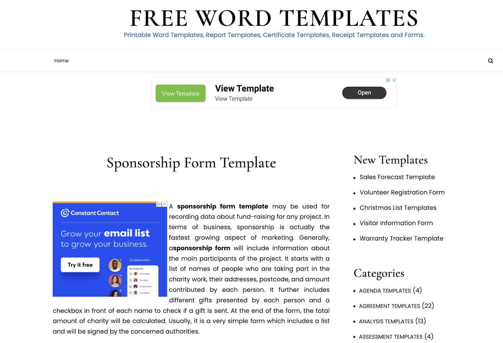 sponsorship form template, words