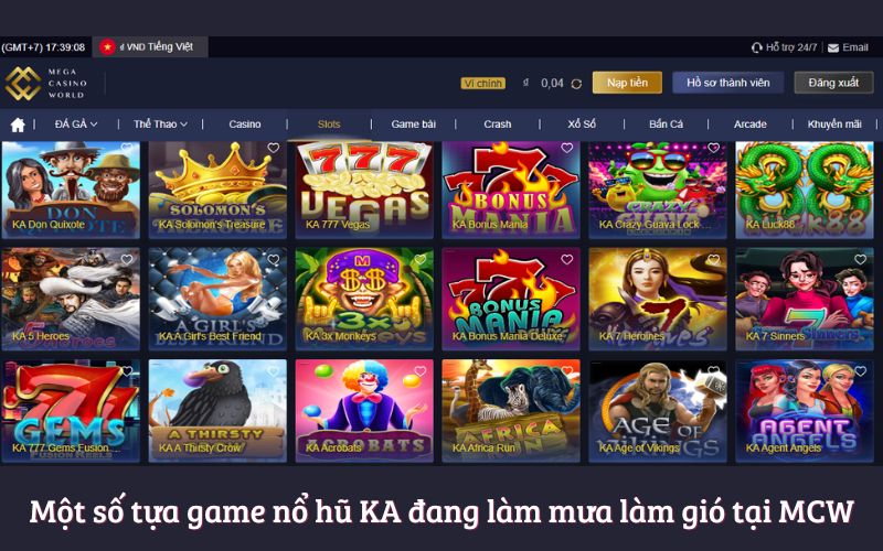 Một số tựa game nổ hũ KA đang làm mưa làm gió tại MCW