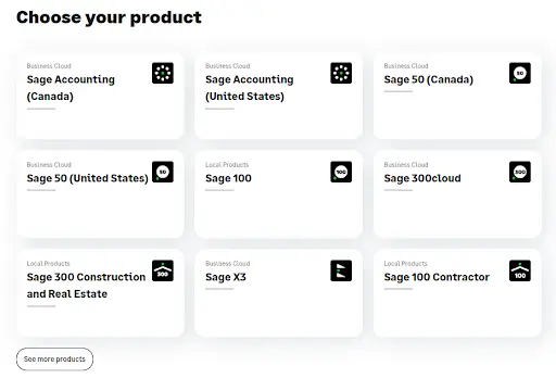 choose your sage 50 product