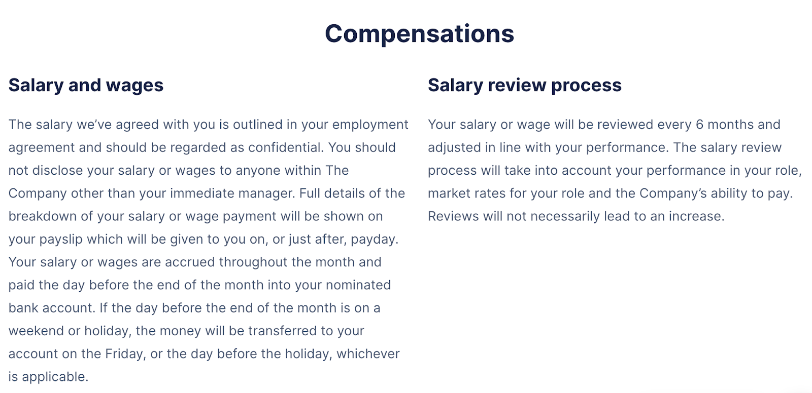Employee compensation policy example: Pronto Marketing