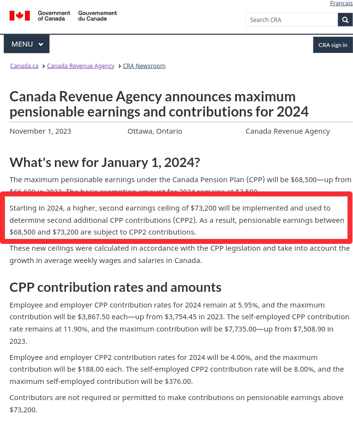 CRA Announces Second CPP Contribution (CPP2) Starting 2024 Canadians