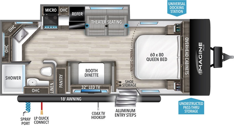 Travel Trailers With Large Rear Kitchens Grand Design Imagine 22MLE Floorplan