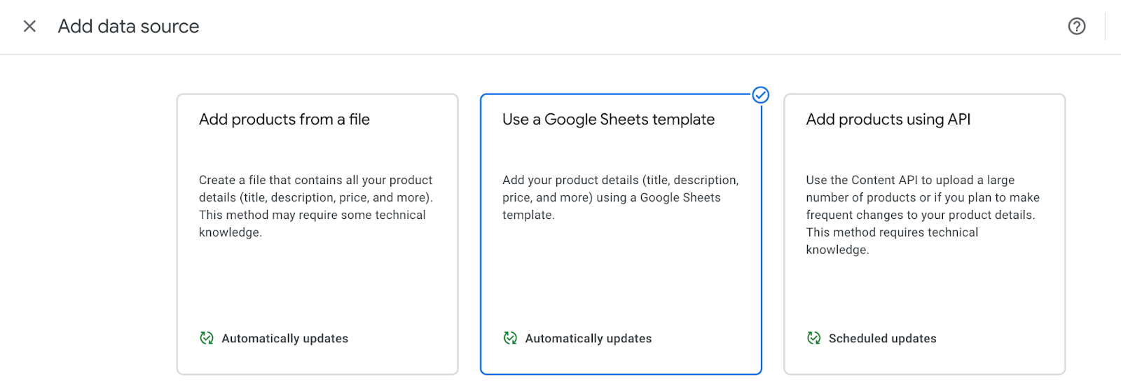 Upload via Google Sheets