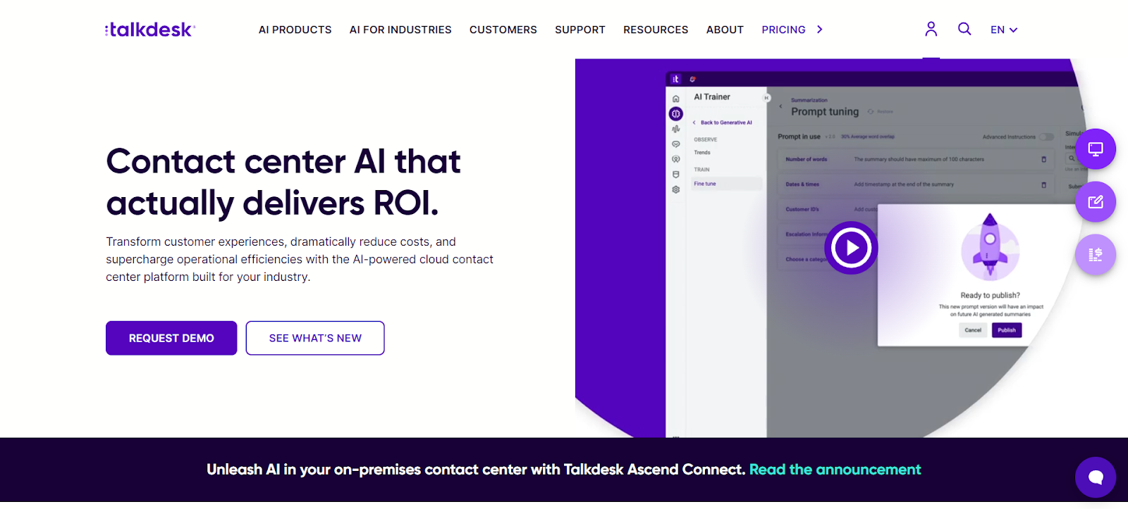 A screenshot of Talkdesk's website