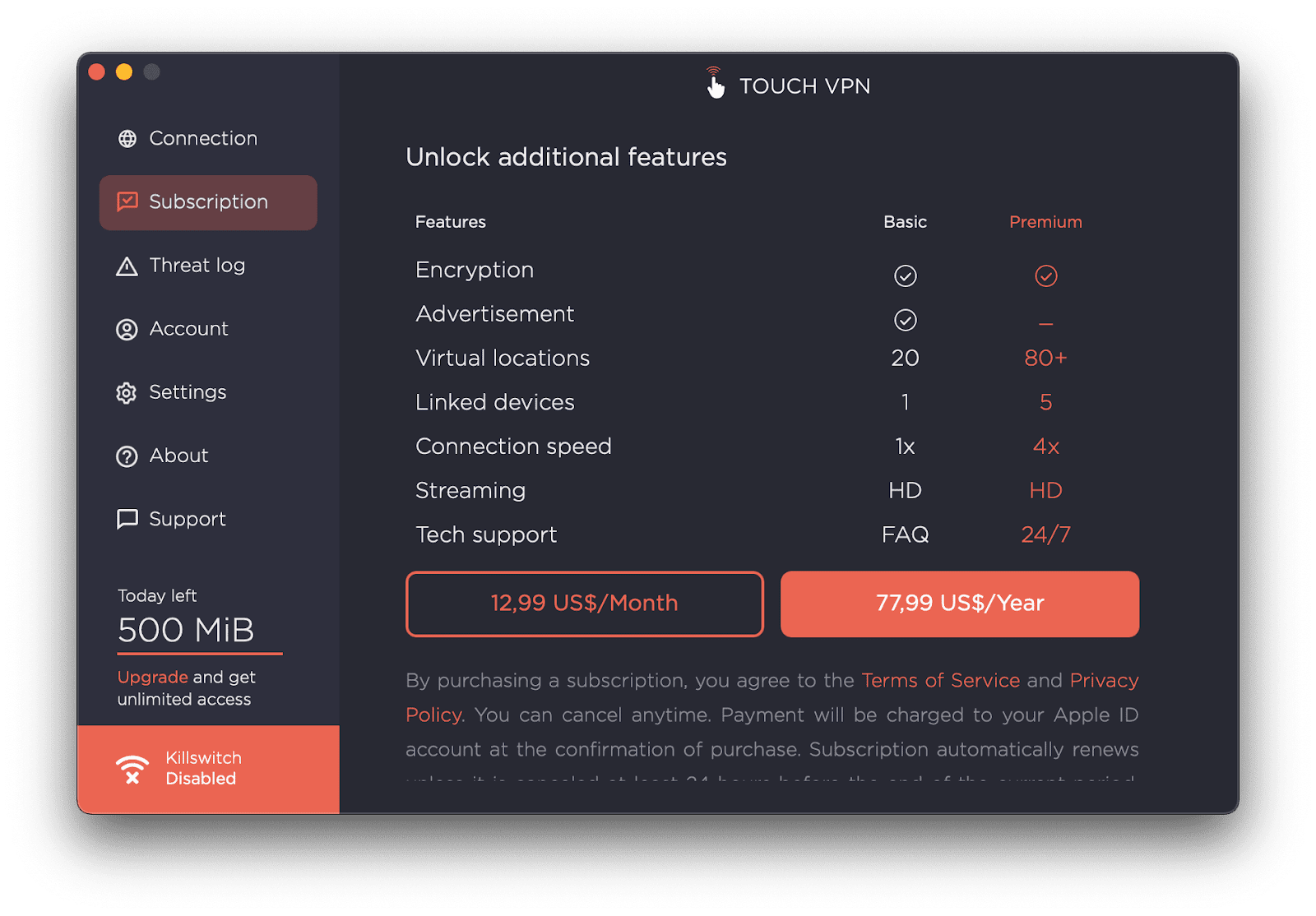 Subscription data