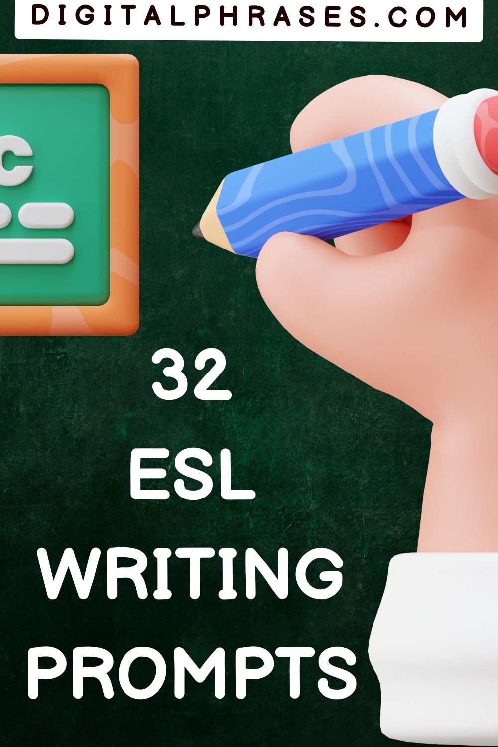 green background image with text - 32 ESL Writing Prompts