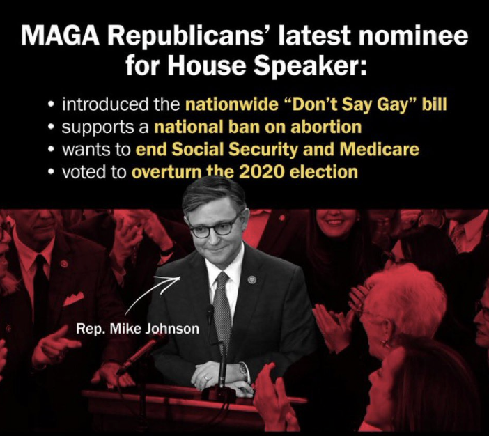 MAGA Republicans' latest nominee for House Speaker: introduced the nationwide "Don't Say Gay bill, supports a national ban on abortion, wants to end Social Security and Medicare, and voted tooverturn the 2020 election.