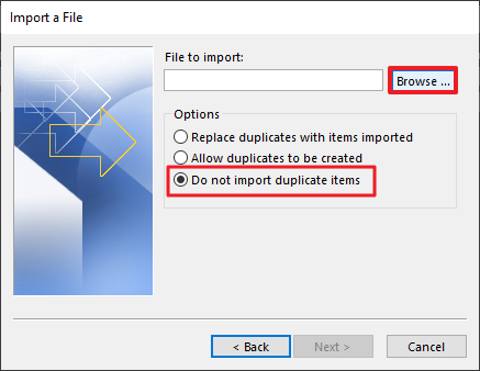 Select the ‘Do not import duplicate items