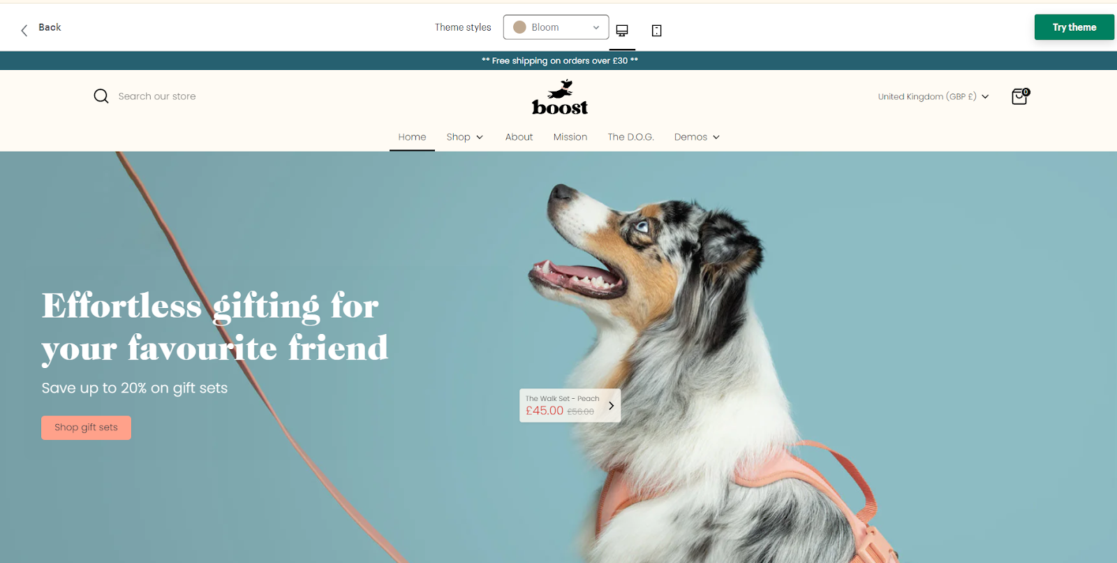 Boost is another great Shopify theme for pet stores, offering a stylish, modern look that you can easily customize to match your brand. It's also built for speed, ensuring a smooth customer shopping experience.