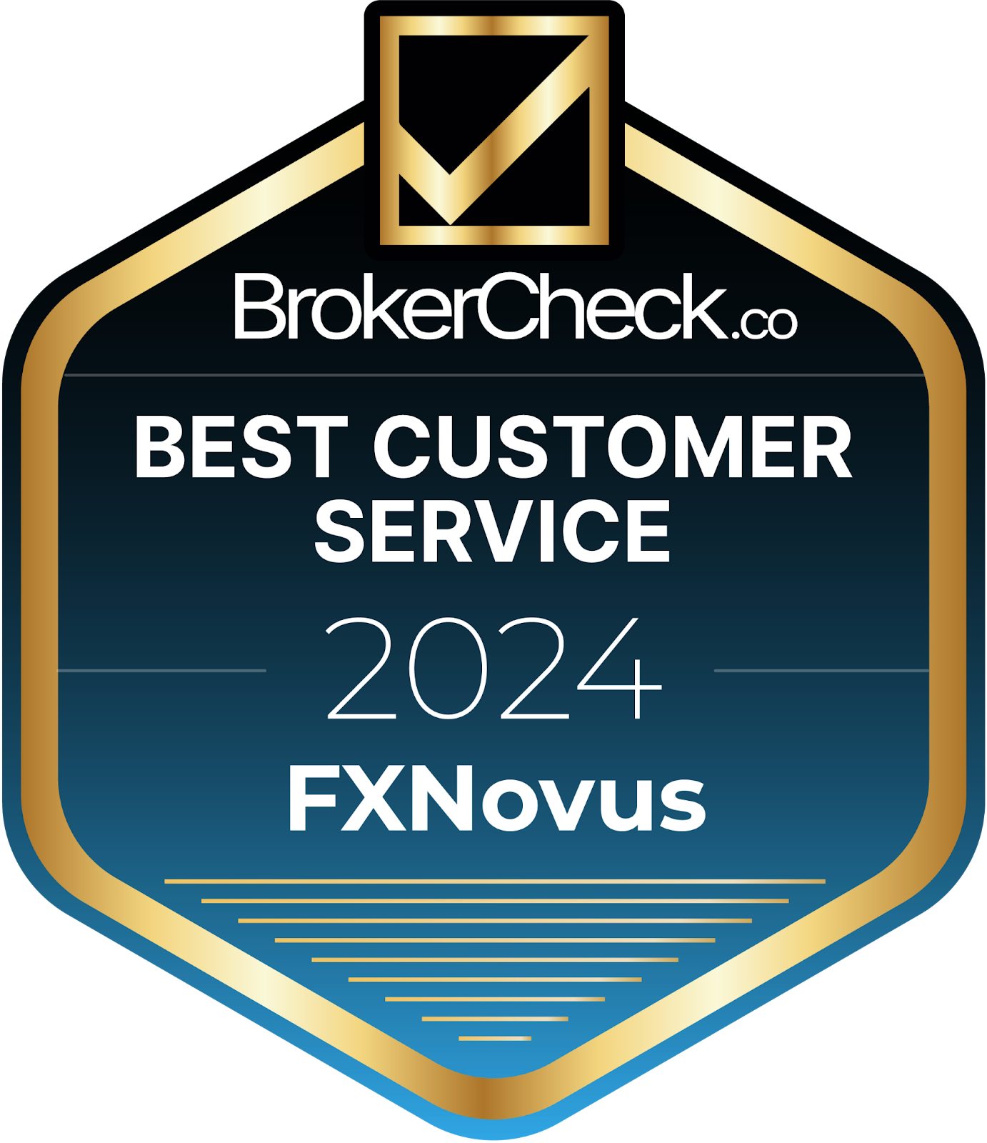 FXNovus earned the prestigious BrokerCheck Award for "Best Customer Service 2024."