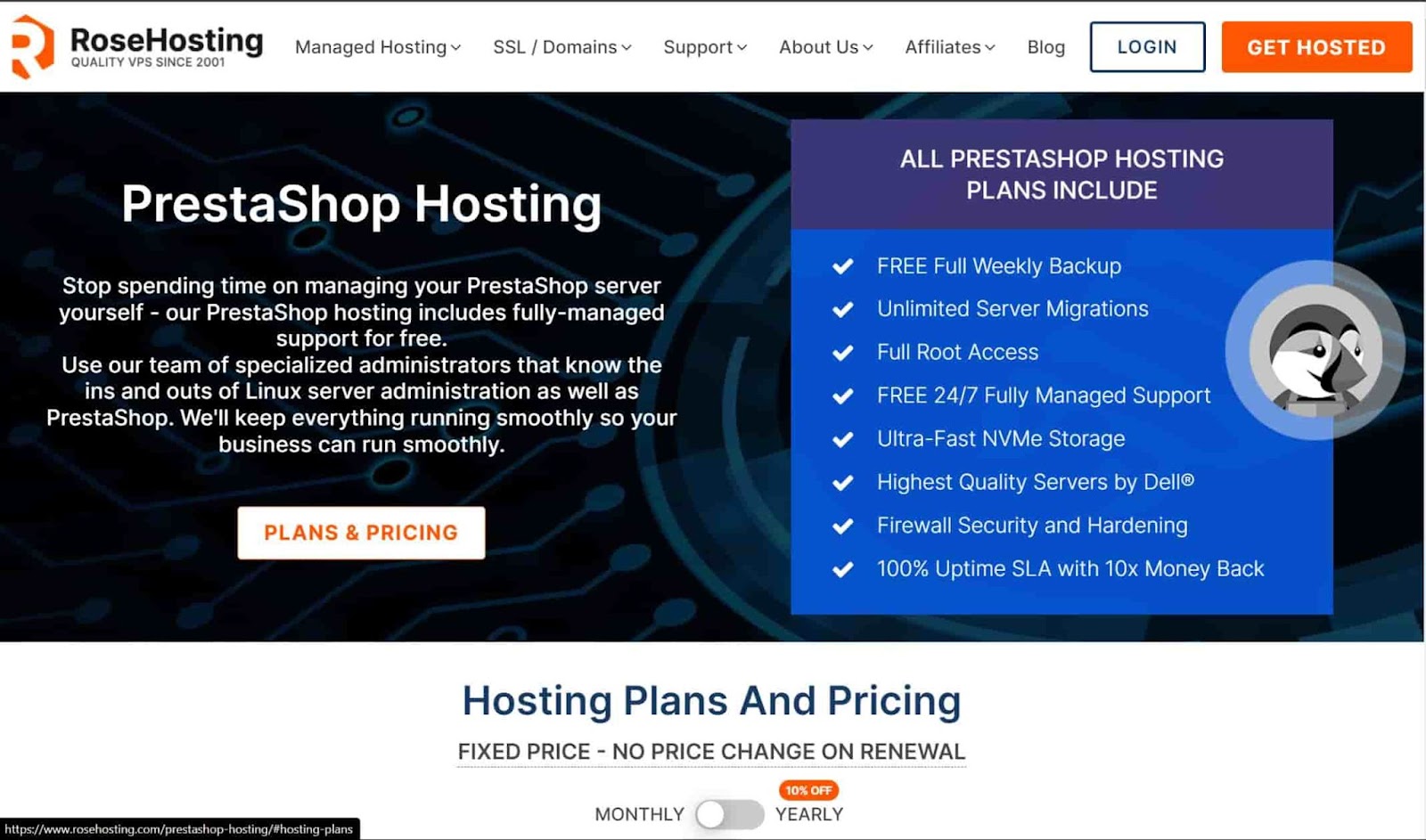 Screenshot of Prestashop Hosting website