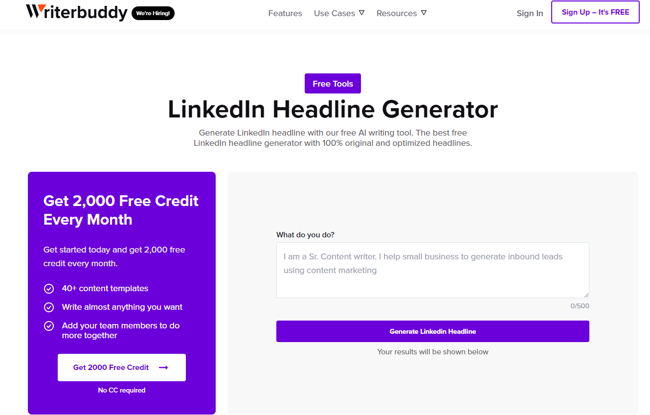 WriterBuddy LinkedIn Headline Generator