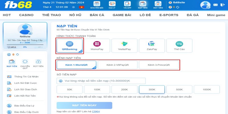 Sử dụng QR banking nạp tiền nhanh gọn