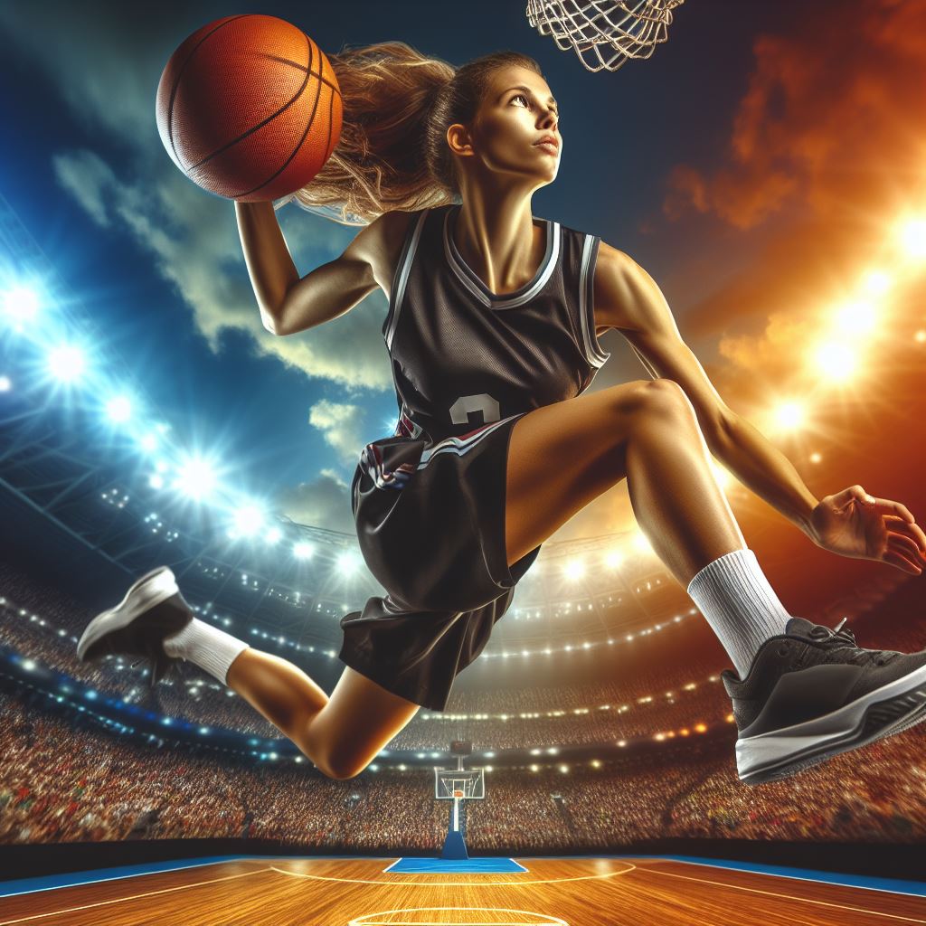 example image created with dall e 3 of a female basketball player mid jump