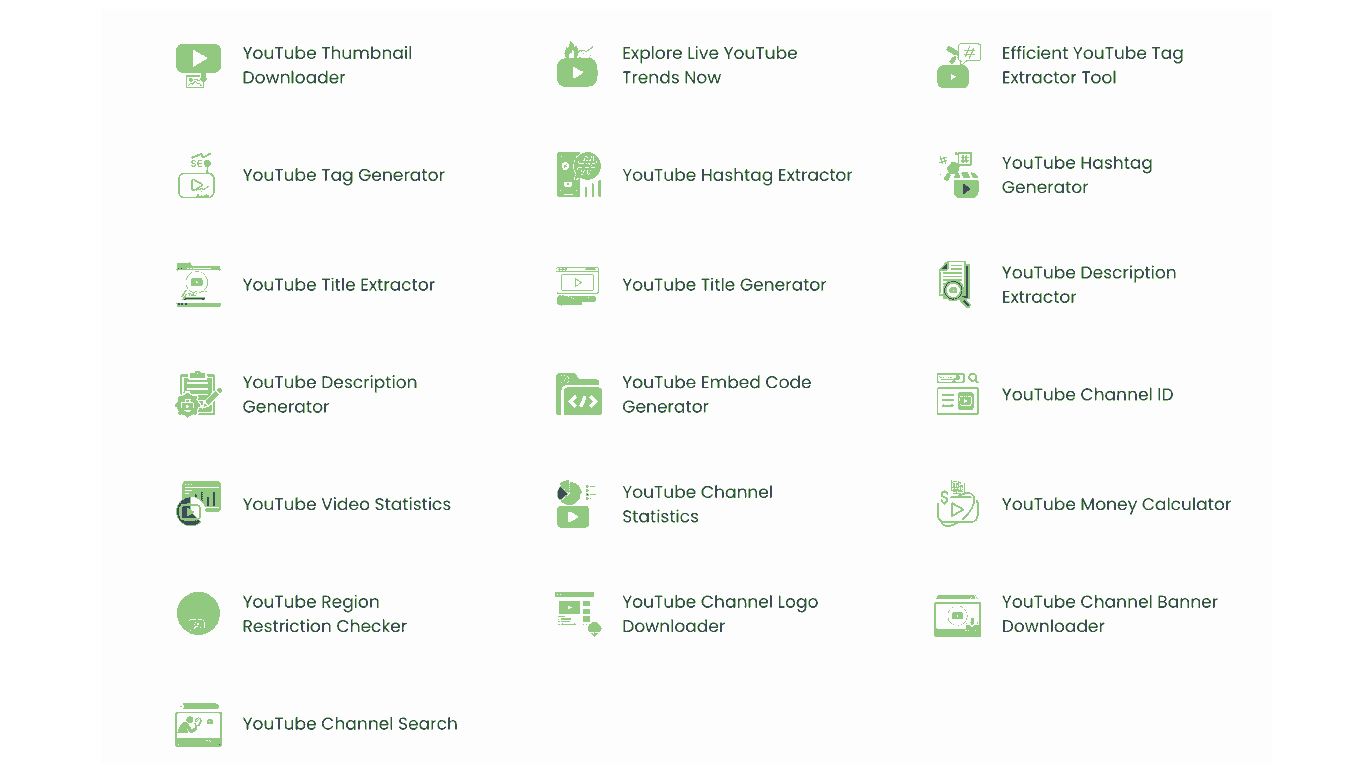 Screenshot of WebmastersBox YouTube tools: Access powerful features to optimize your channel and content