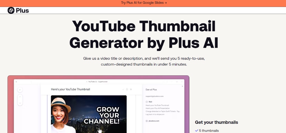 plus-ai youtube thumbnail generator