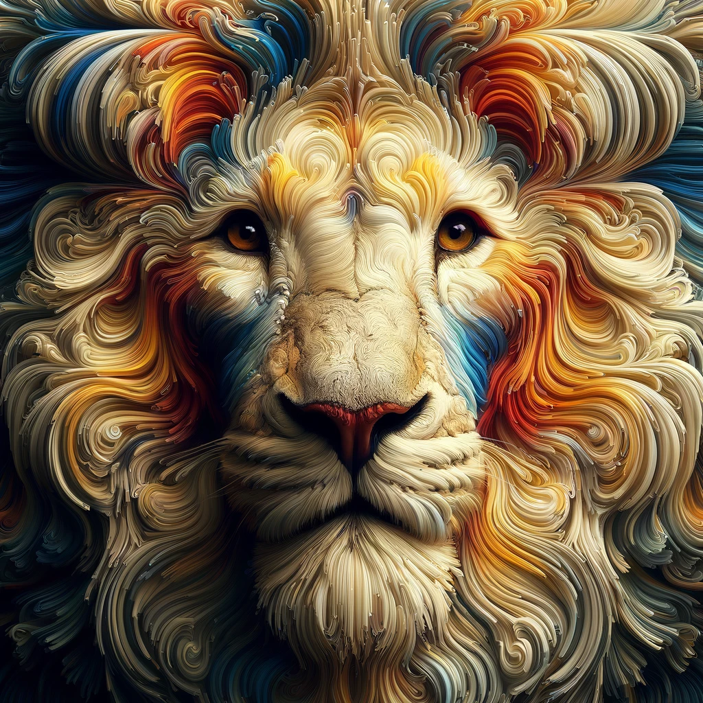 Colorful and artistic photo of a lion’s head. 