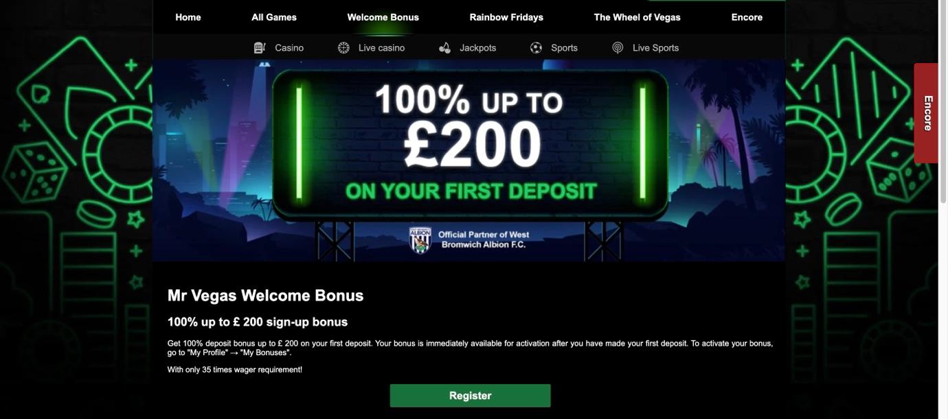 Mr Vegas Casino Welcome Bonus UK