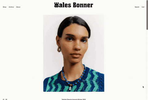 Wales Bonner’s site has a nearly invisible vertical sticky menu