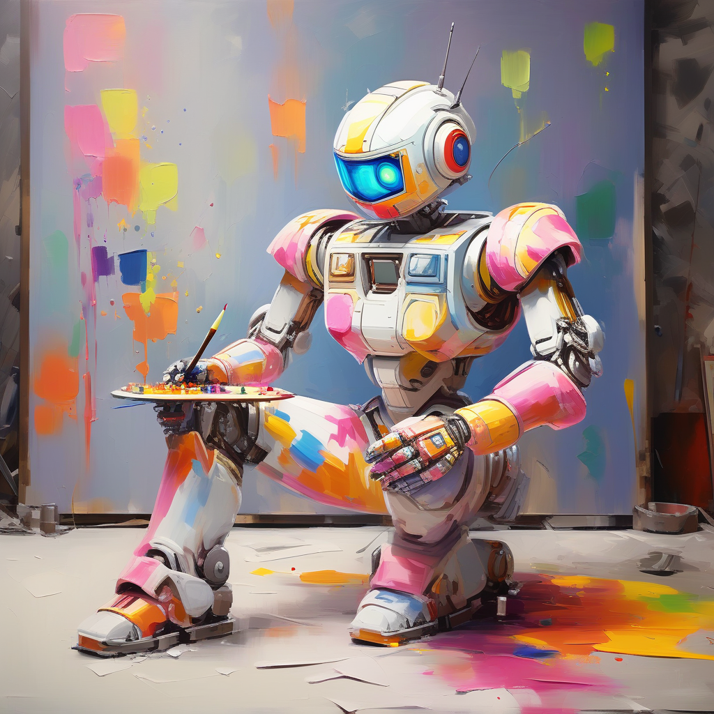An AI image of a robot trying to paint 