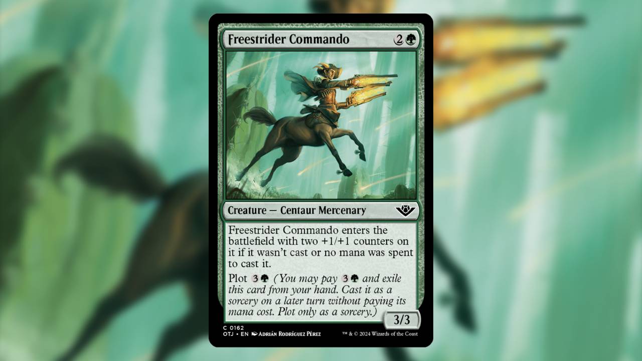 Freestrider Commando enters the battlefield with two +1/+1 counters on it if it wasn't cast or no mana was spend to cast it.