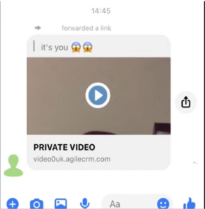 Facebook message forwarding a link with a private video