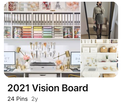 A photo of a 2021 vision board mood board on Pinterest.