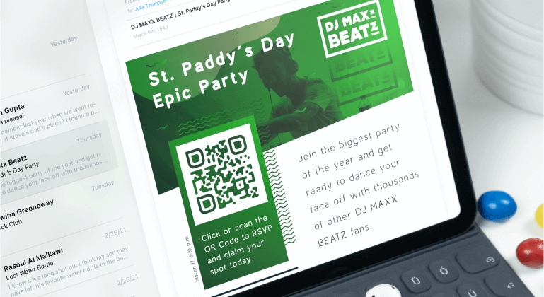 St. Paddy’s Day party QR Code email advertisement.