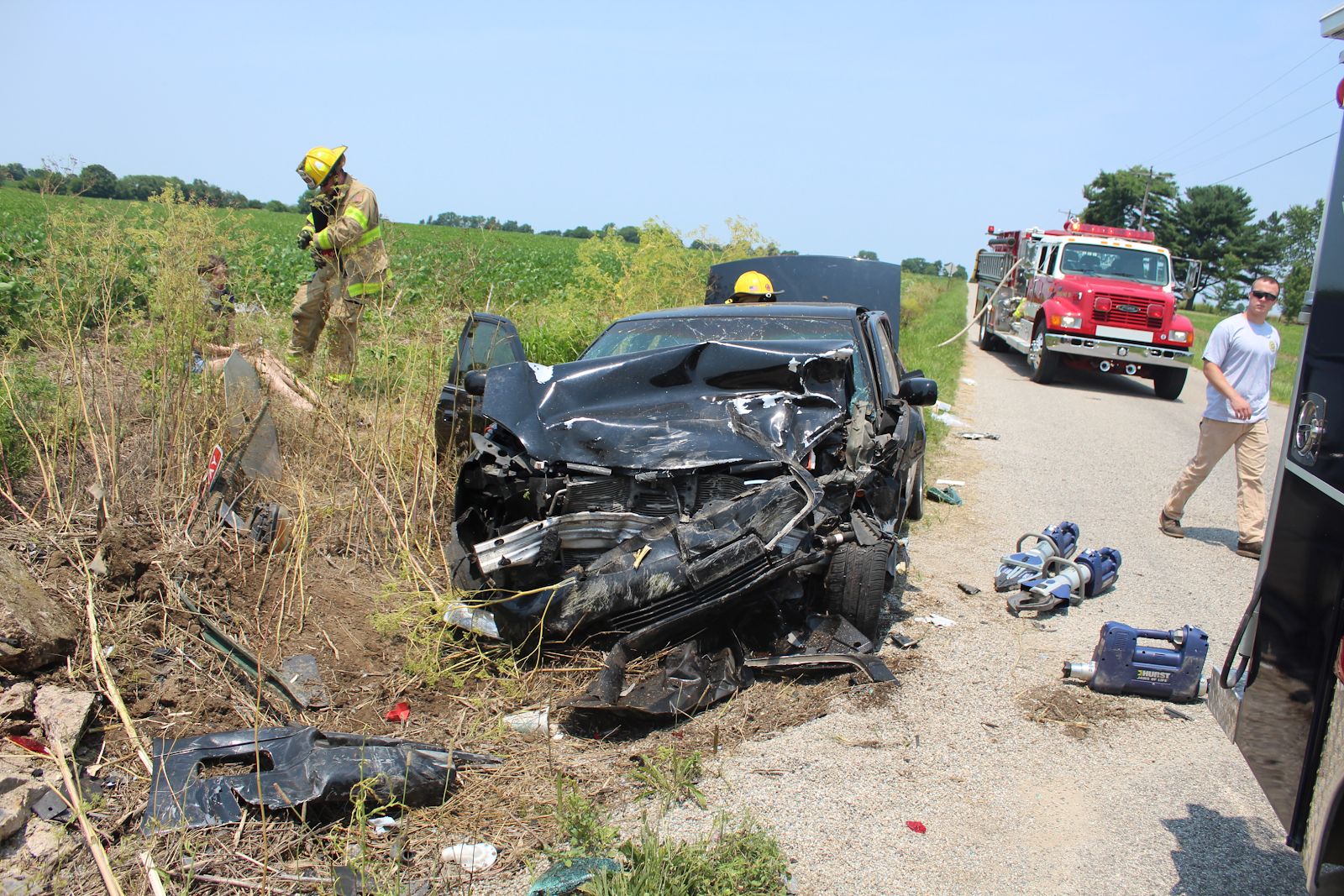 Carmel car accident scene, head on collision damage