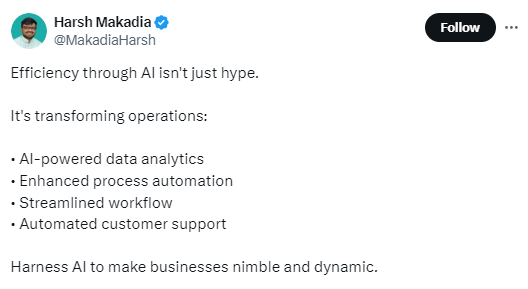 Tweet about AI for customer support automation 