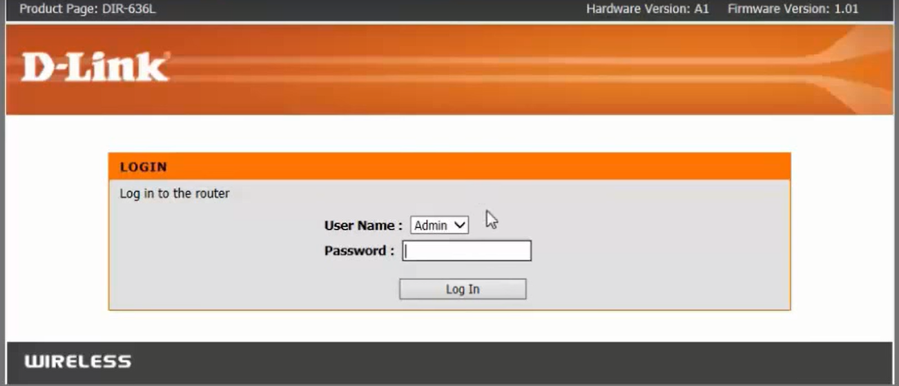 Screenshot of D-Link Wi-Fi router control panel login page