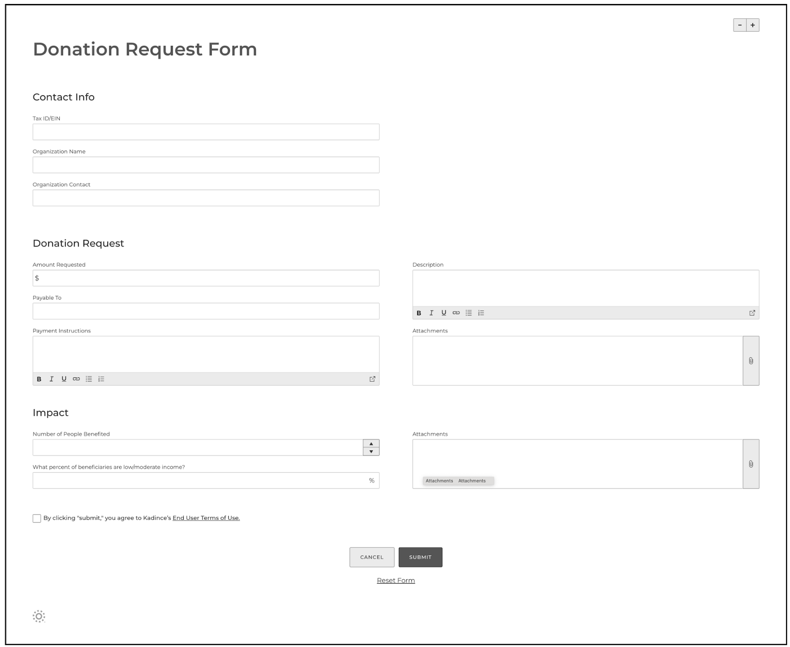 Kadince donation request form example