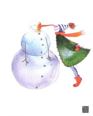 A snowman and a person kissing a snowman

Description automatically generated
