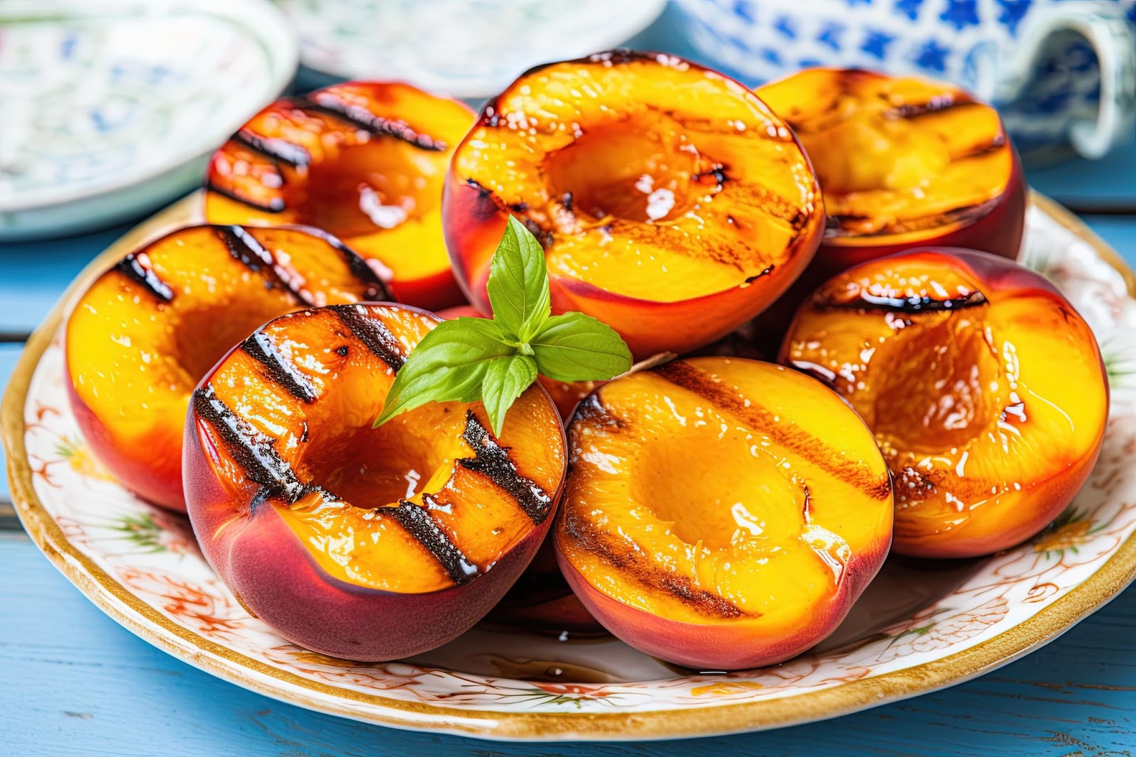 5. Dolce con pesche grigliate e salsa alla vaniglia e mandorle:
