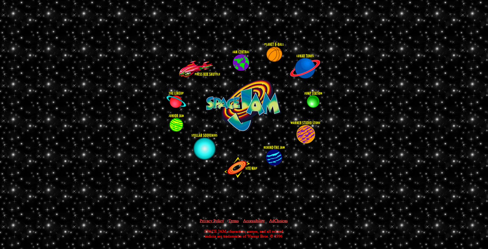 a screenshot of spacejam.com's homepage