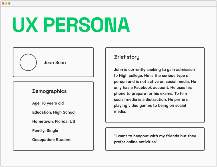 A step-by-step process of mobile app redesign: user persona example. how to redesign an app, app redesign process, mobile app redesign, application redesign, how to redesign an app ux, ux redesign process, how to redesign mobile app, a comprehensive guide to mobile app design